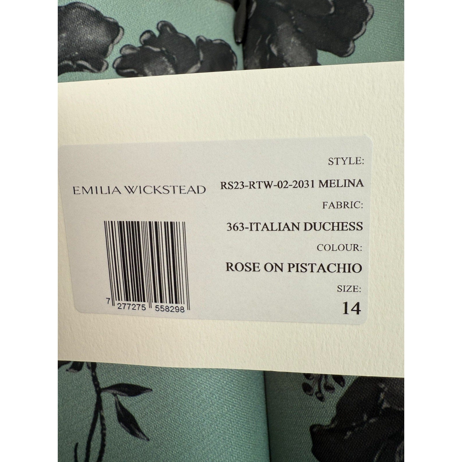 Emilia Wickstead Rose on Pistachio Melina Off Shoulder Dress  US 10 / UK 14