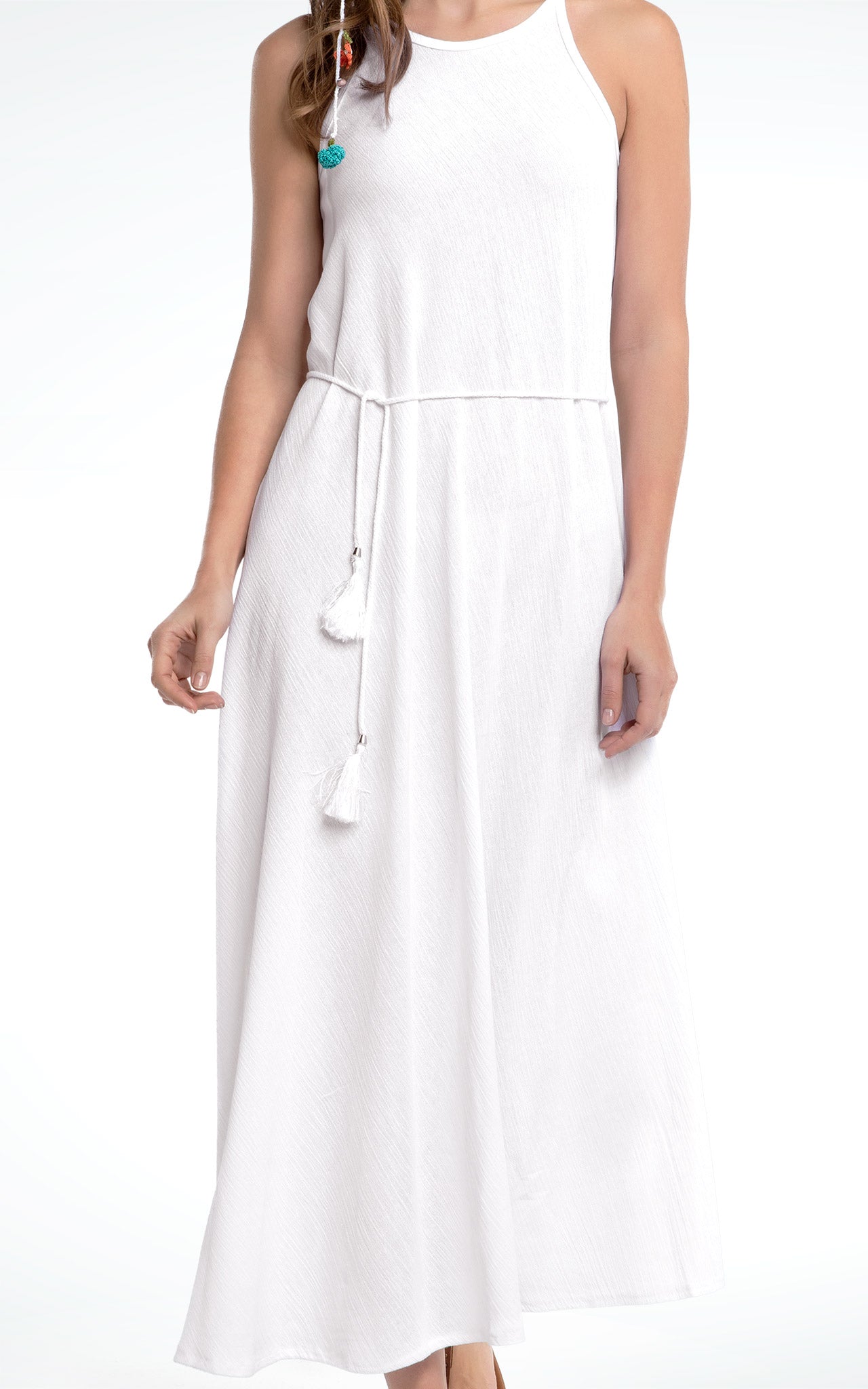 Women's Sleeveless Long White Cotton Dress