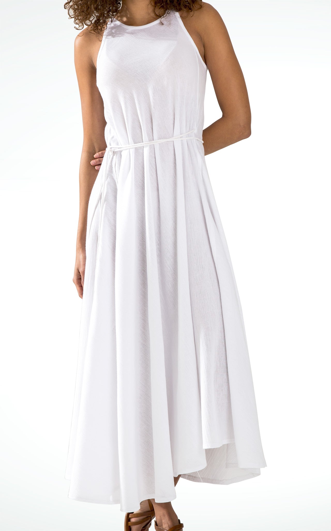 Women's Sleeveless Long White Cotton Dress
