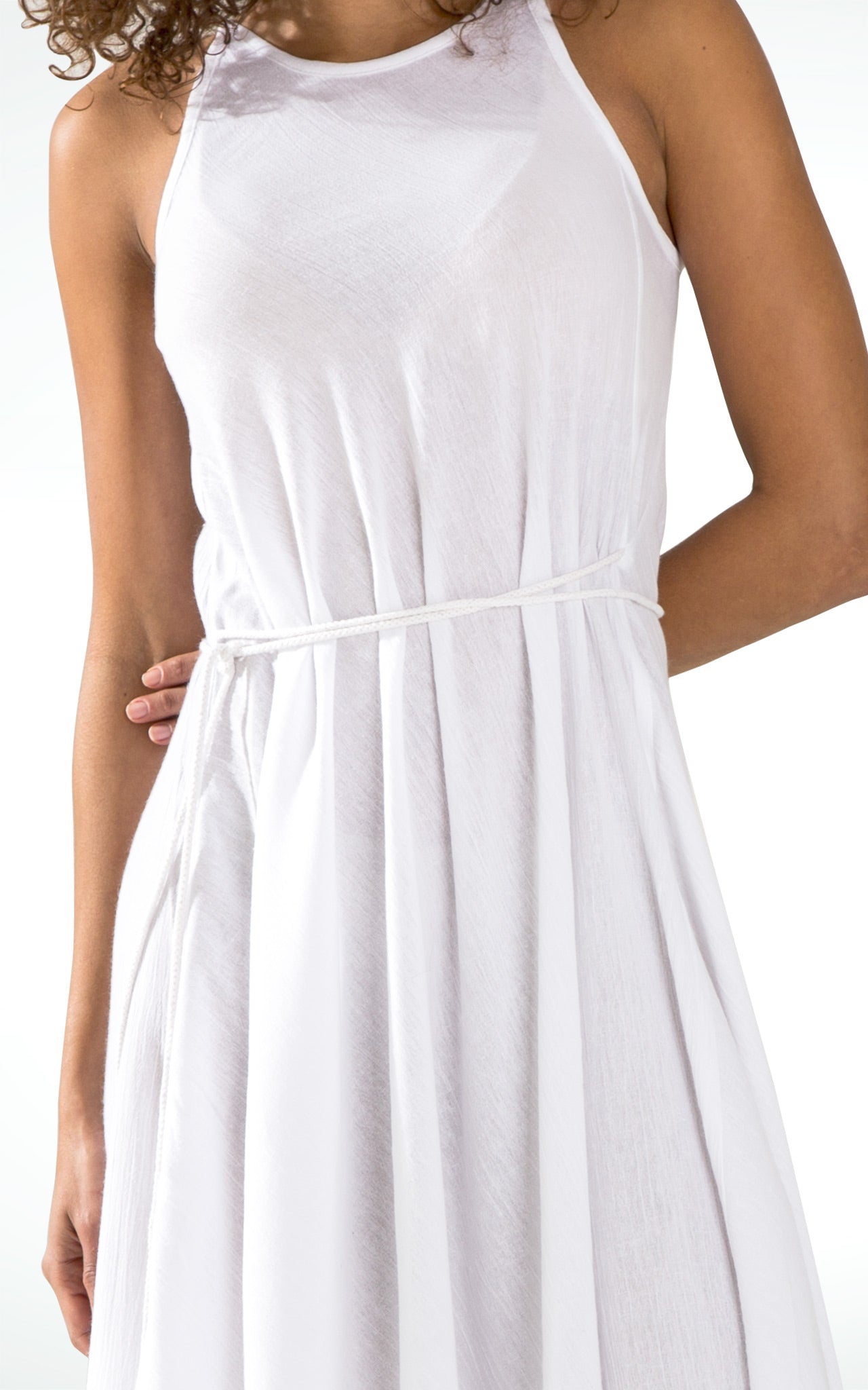 Women's Sleeveless Long White Cotton Dress