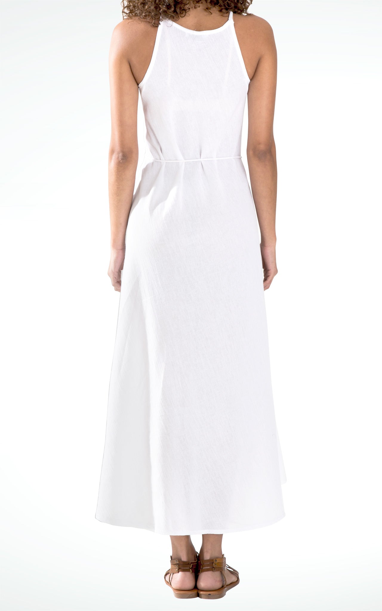 Women's Sleeveless Long White Cotton Dress