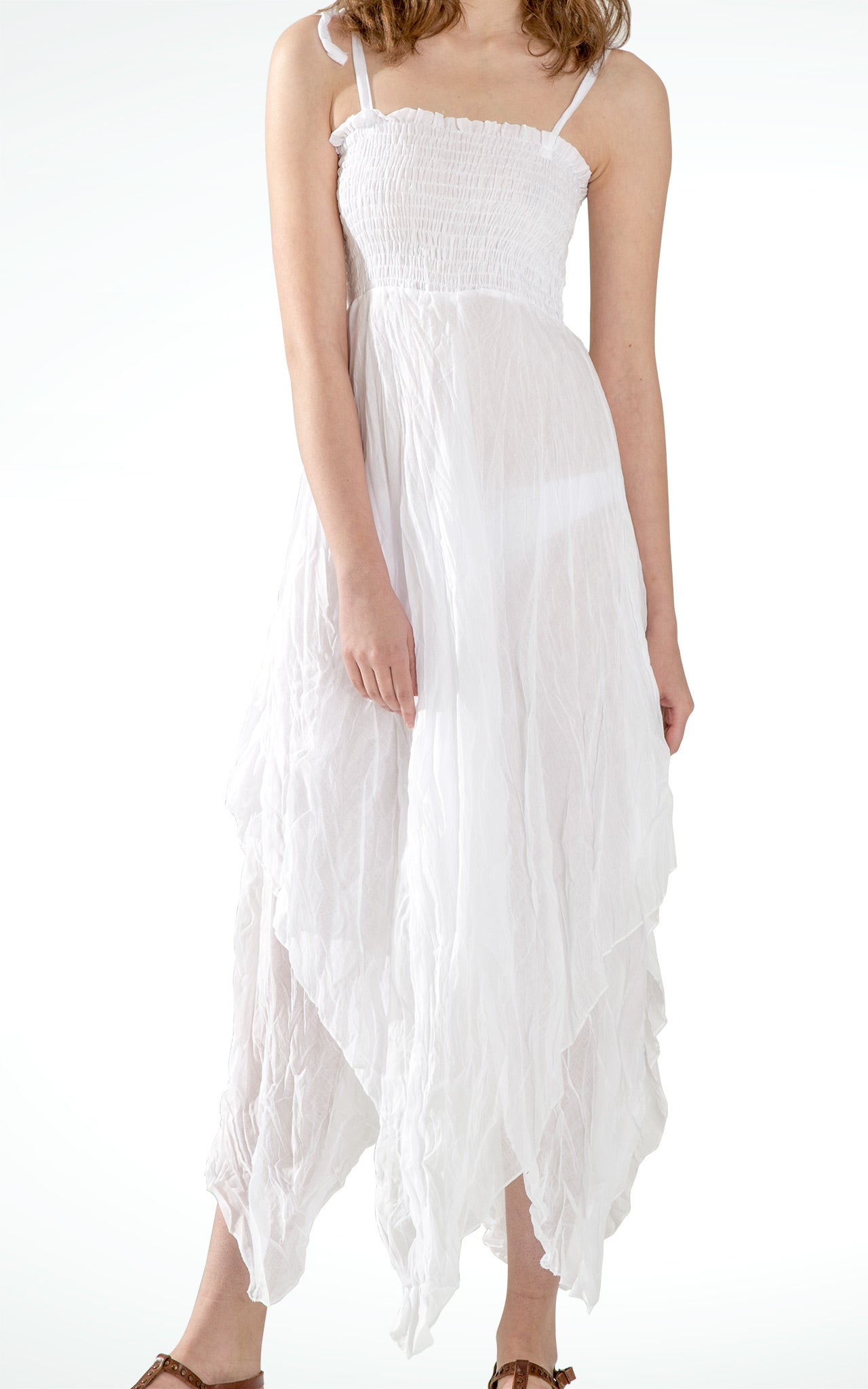Women's White Cotton Dress with Elasticated Bust