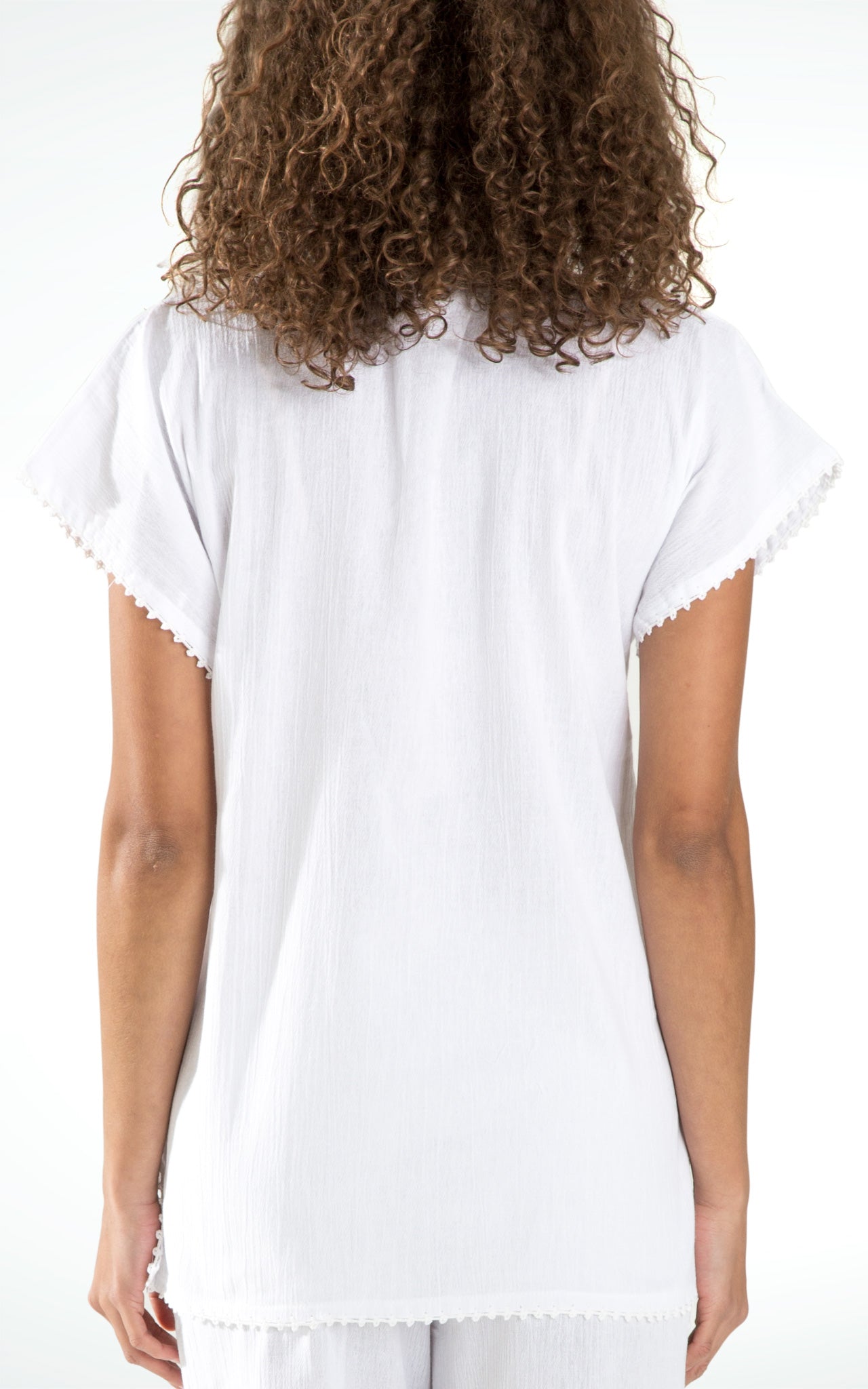 Women's Embroidered V-Neck White Cotton Top