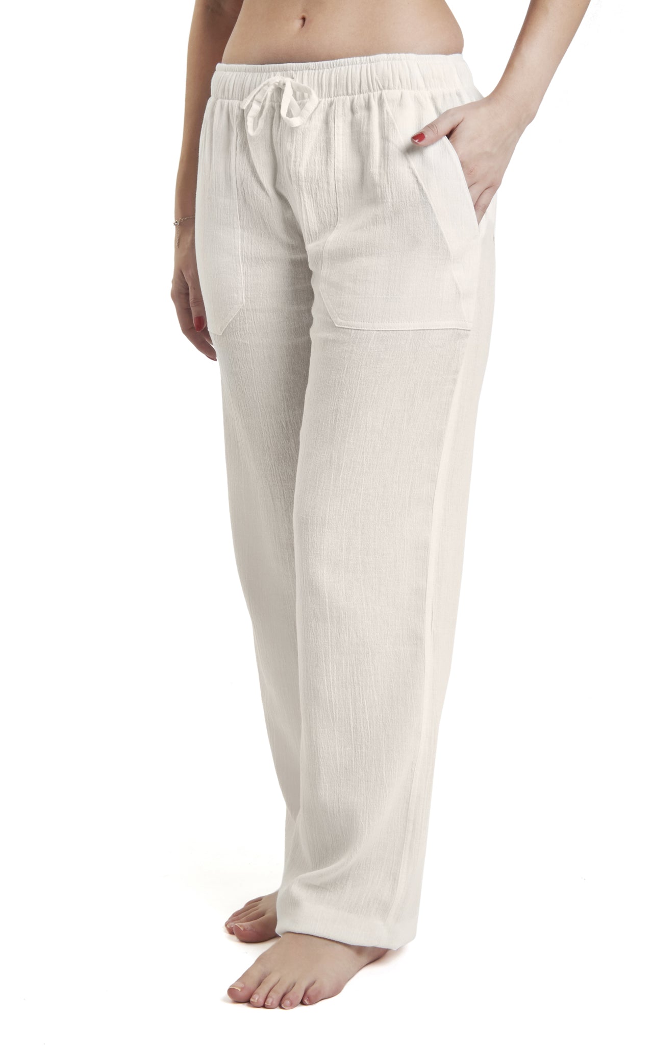 Women's Gauze Cotton PJ & Beach Pants with Pockets (Cream)