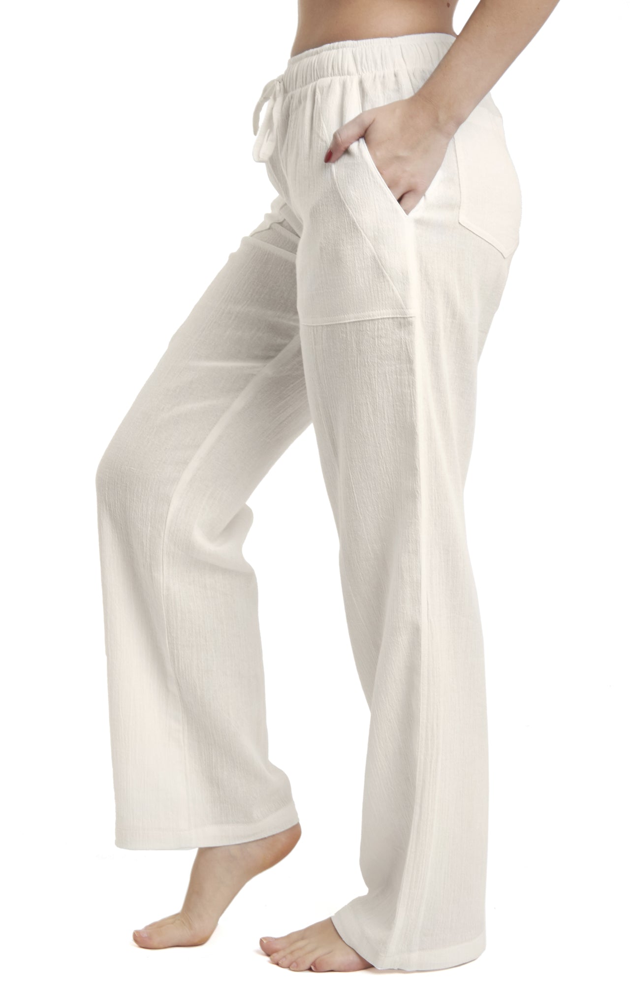 Women's Gauze Cotton PJ & Beach Pants with Pockets (Cream)