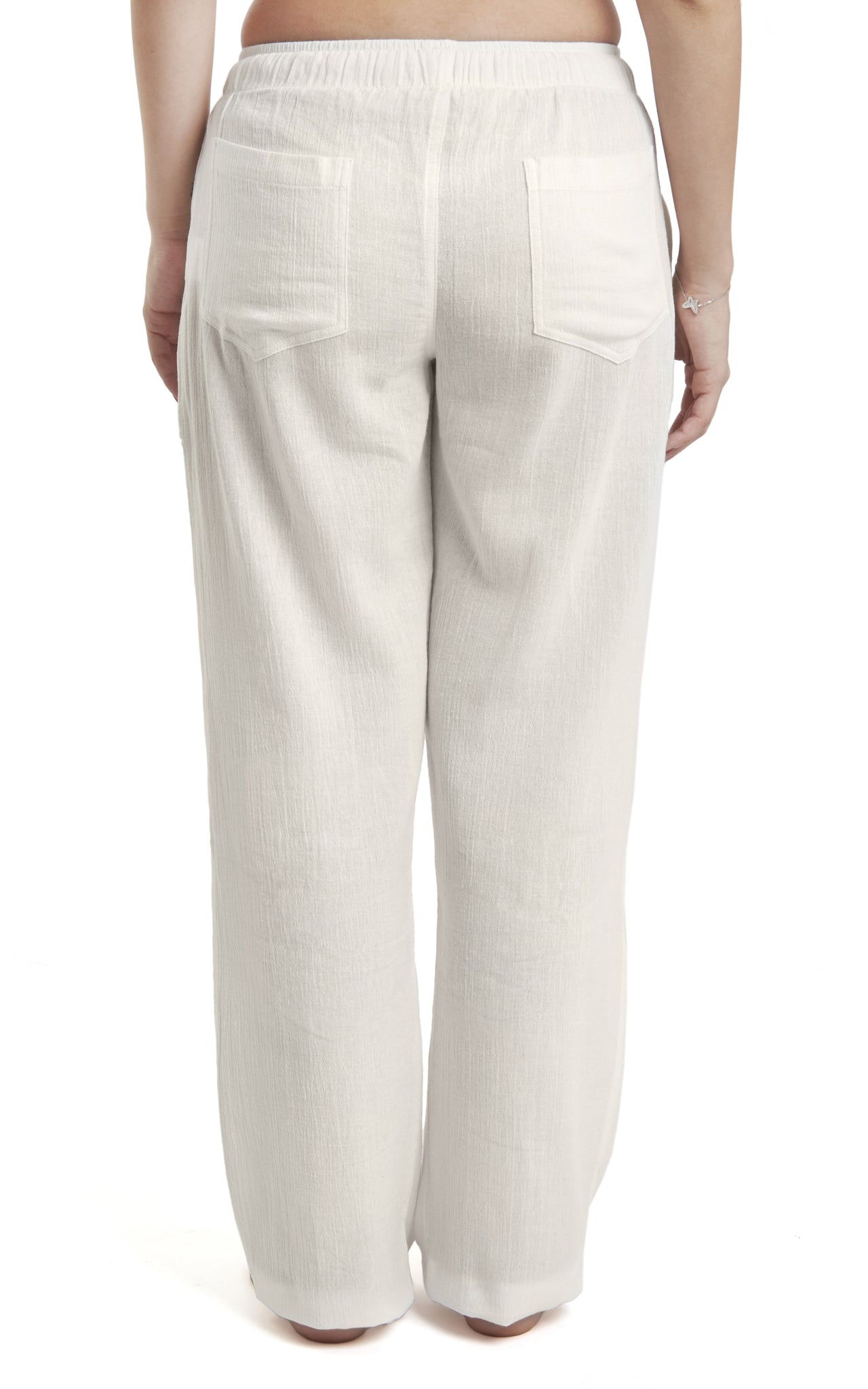 Women's Gauze Cotton PJ & Beach Pants with Pockets (Cream)