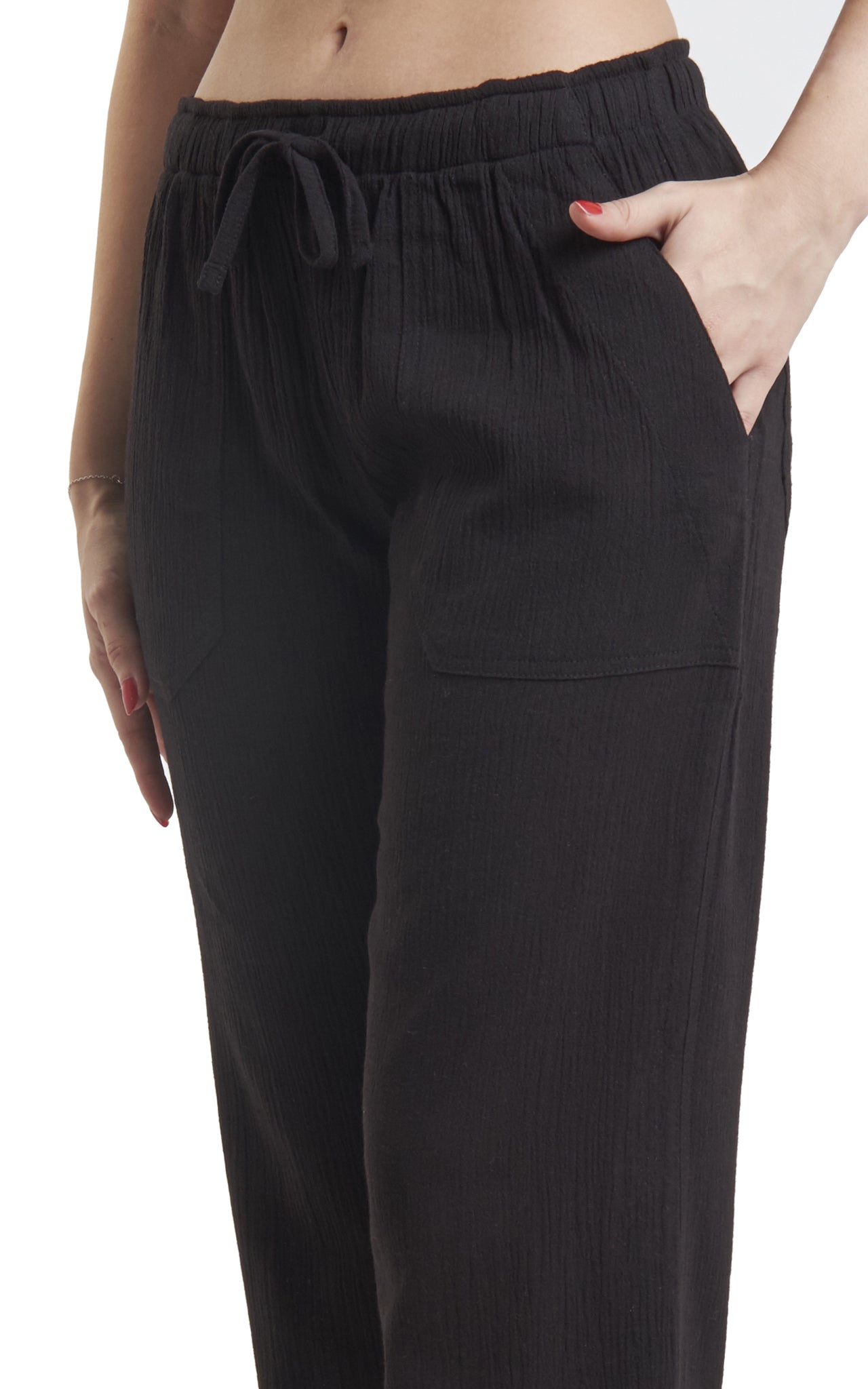 Women's Gauze Cotton PJ & Beach Pants with Pockets (Black)