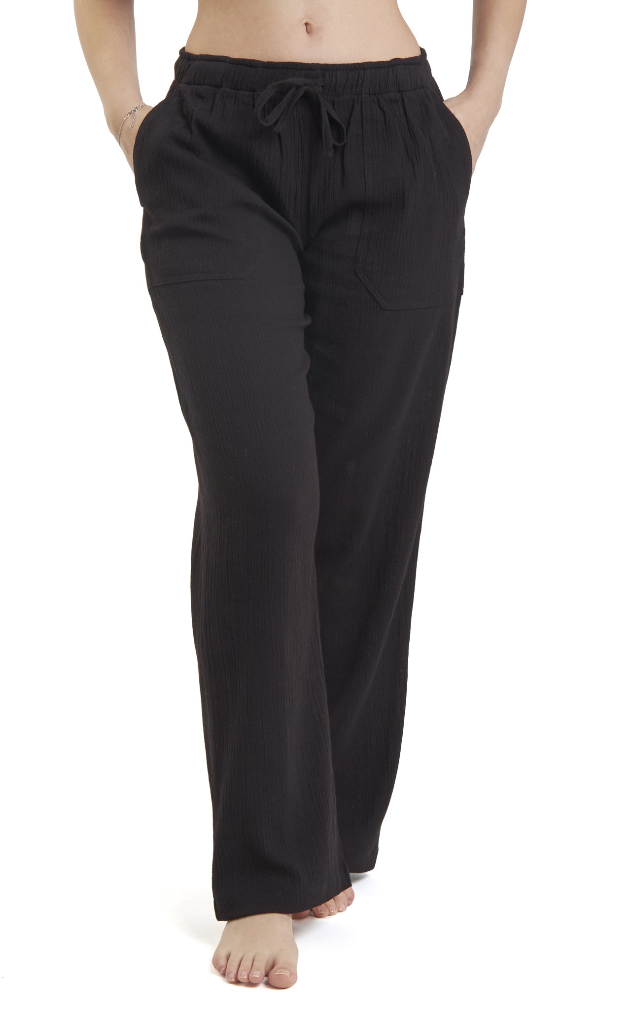Women's Gauze Cotton PJ & Beach Pants with Pockets (Black)