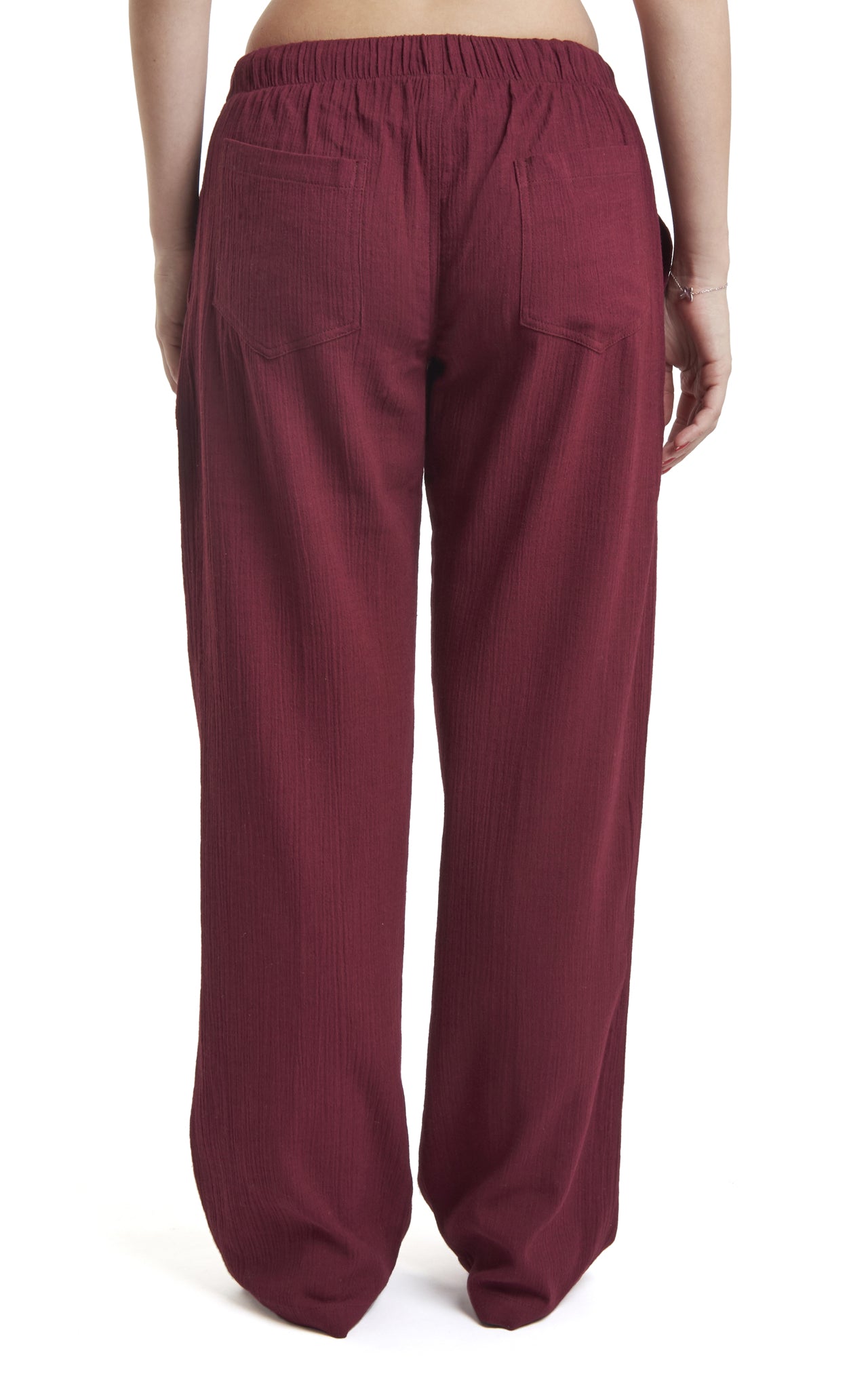 Women's Gauze Cotton PJ & Beach Pants with Pockets (Burgundy)
