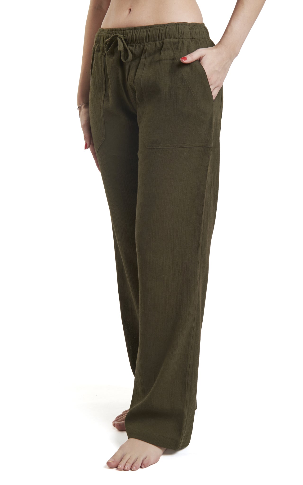Women's Gauze Cotton PJ & Beach Pants with Pockets (Green)