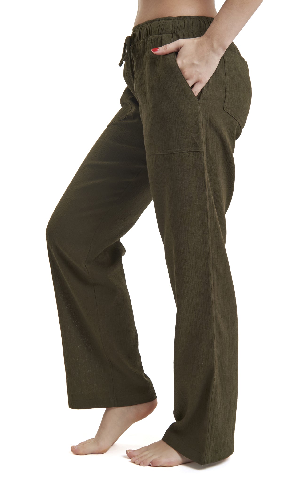 Women's Gauze Cotton PJ & Beach Pants with Pockets (Green)