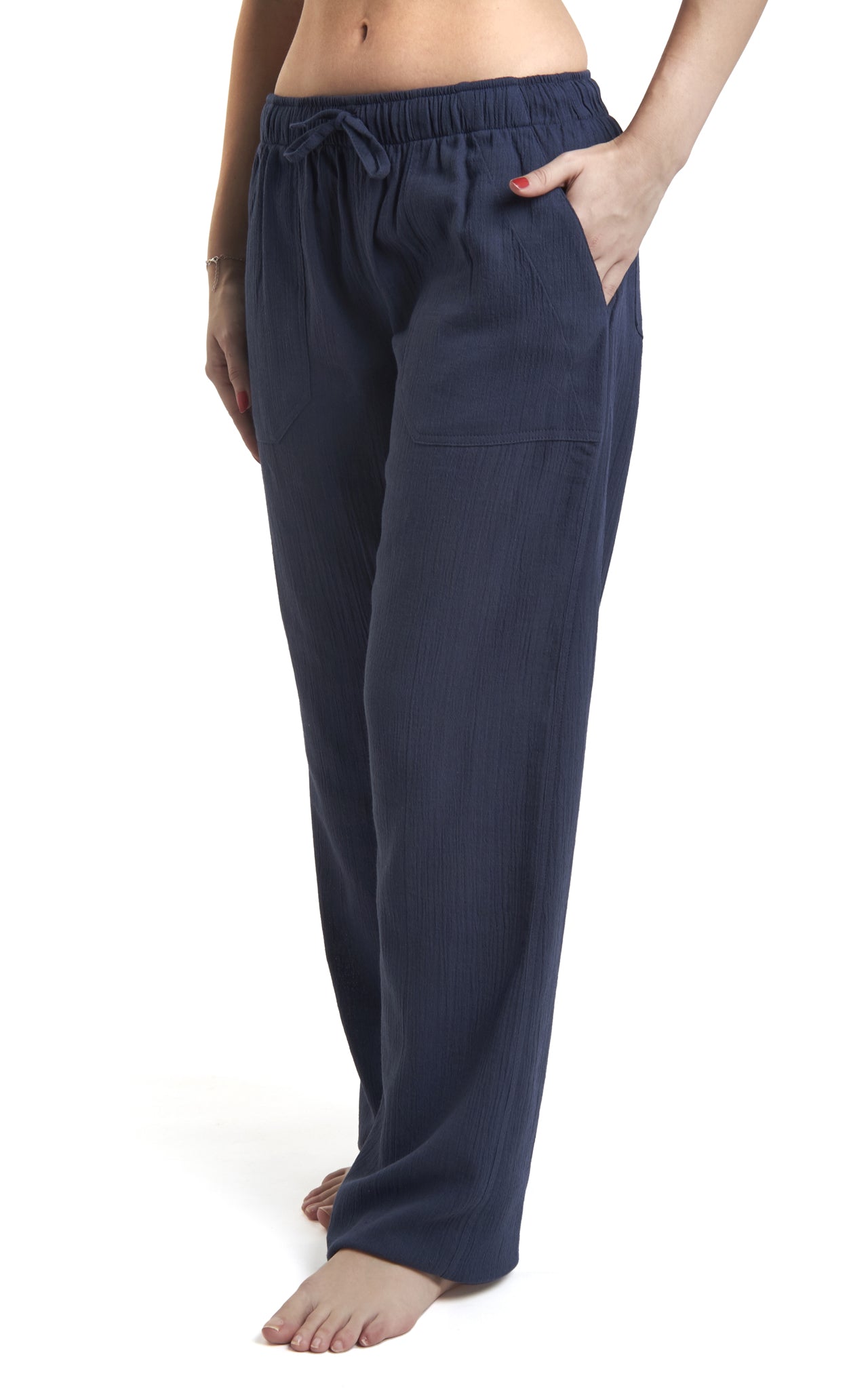 Women's Gauze Cotton PJ & Beach Pants with Pockets (Navy Blue)