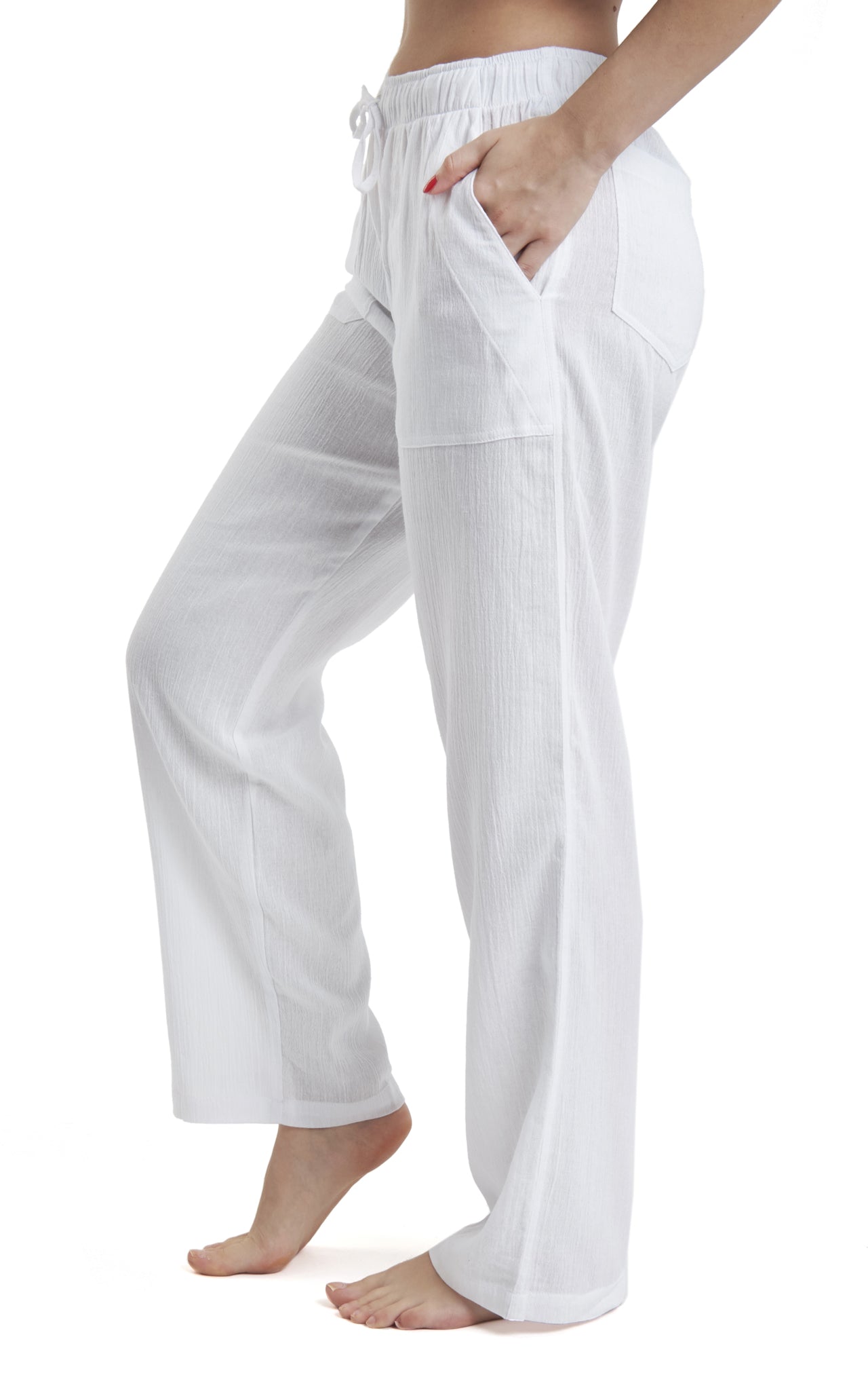 Women's Gauze Cotton PJ & Beach Pants with Pockets (White)