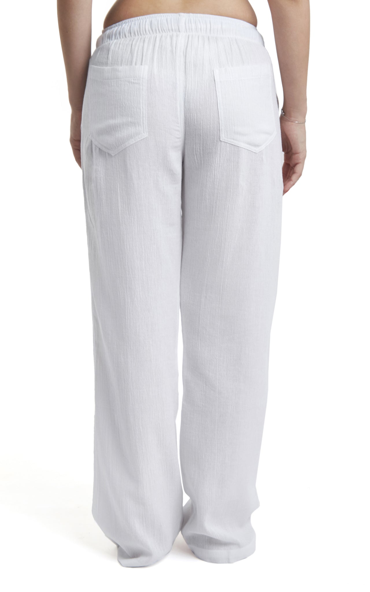 Women's Gauze Cotton PJ & Beach Pants with Pockets (White)