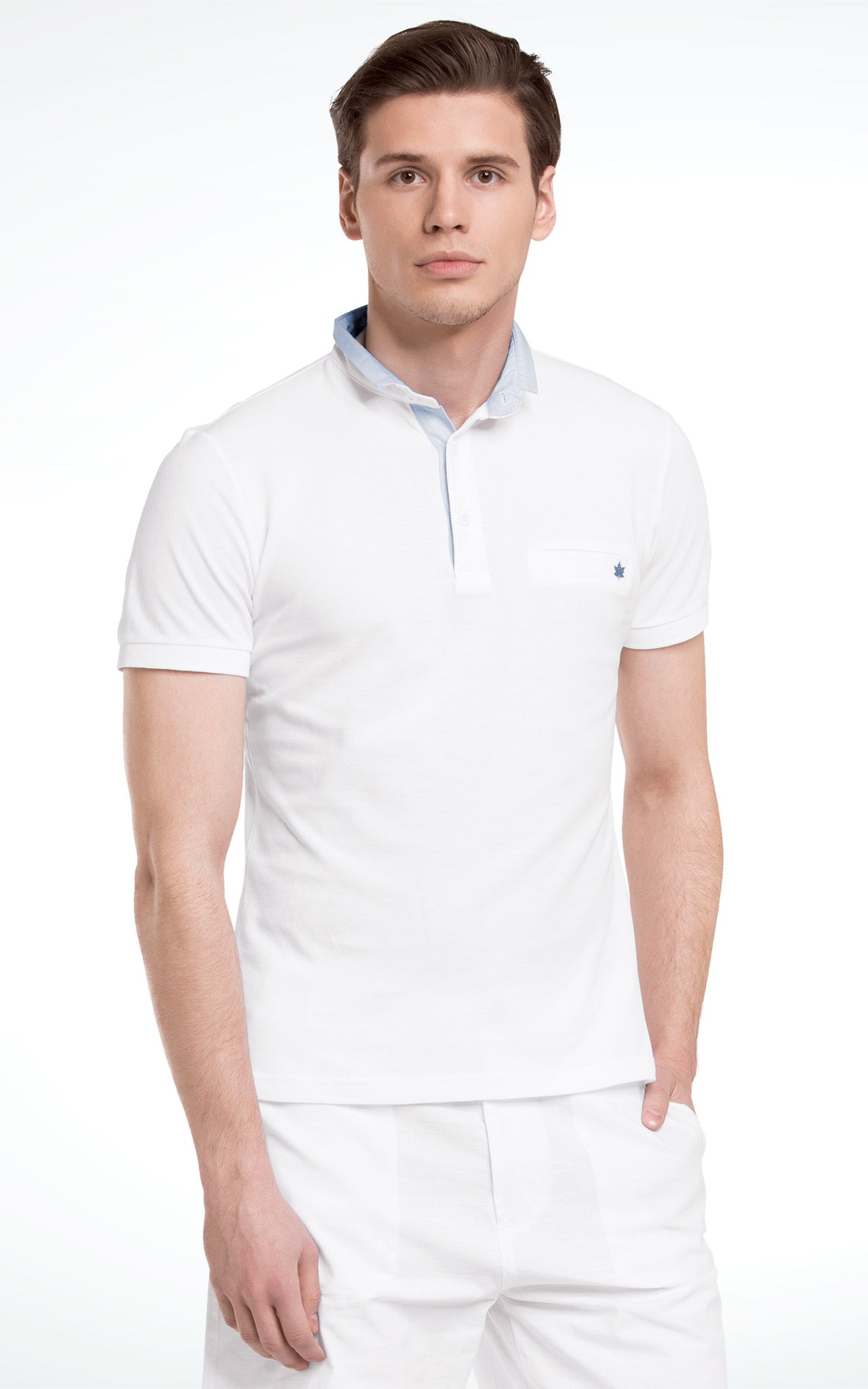 Men's Short Sleeve Mandarin Collar Cotton T-Shirt