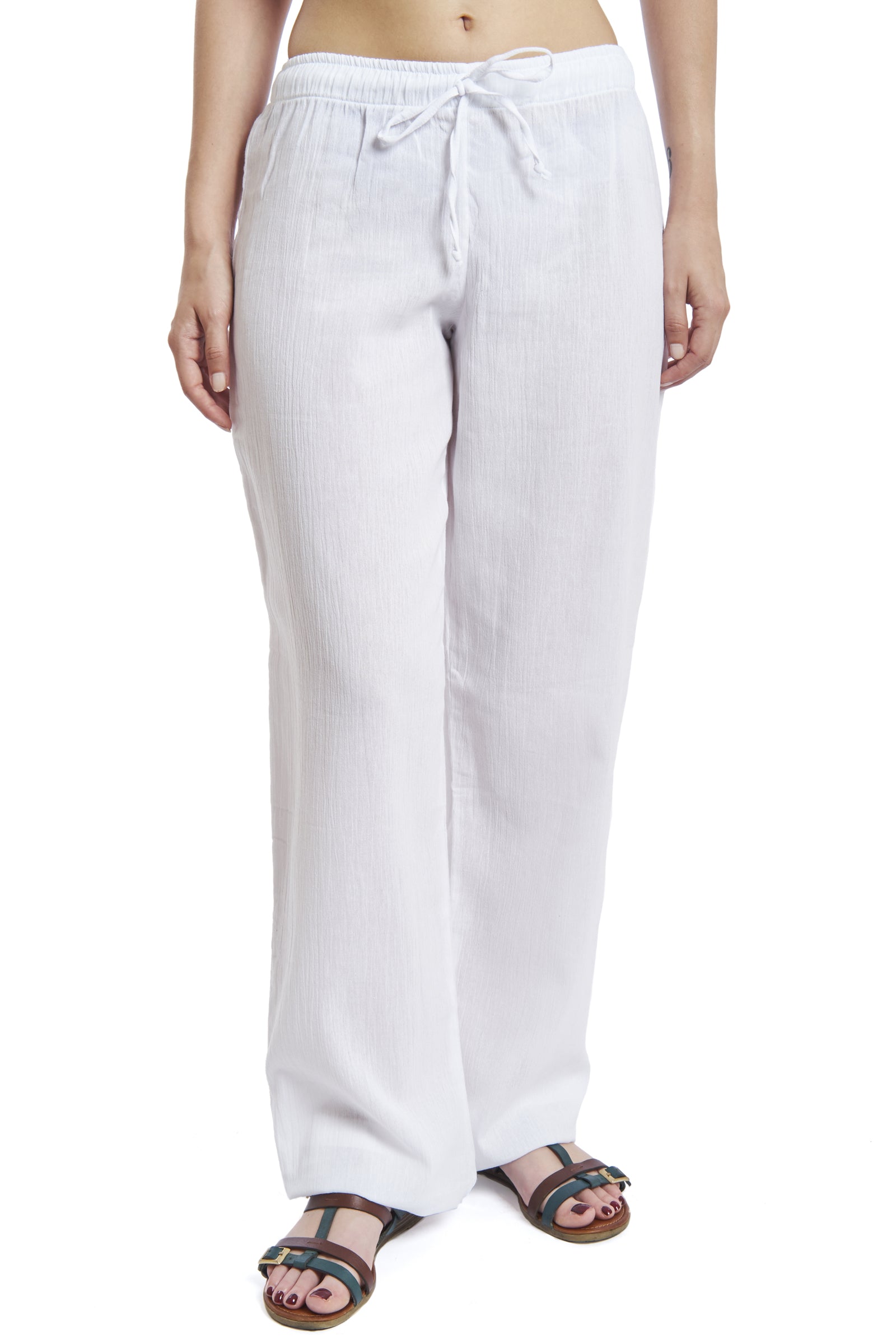 Women's Gauze Cotton Beach and PJ Pants (White)