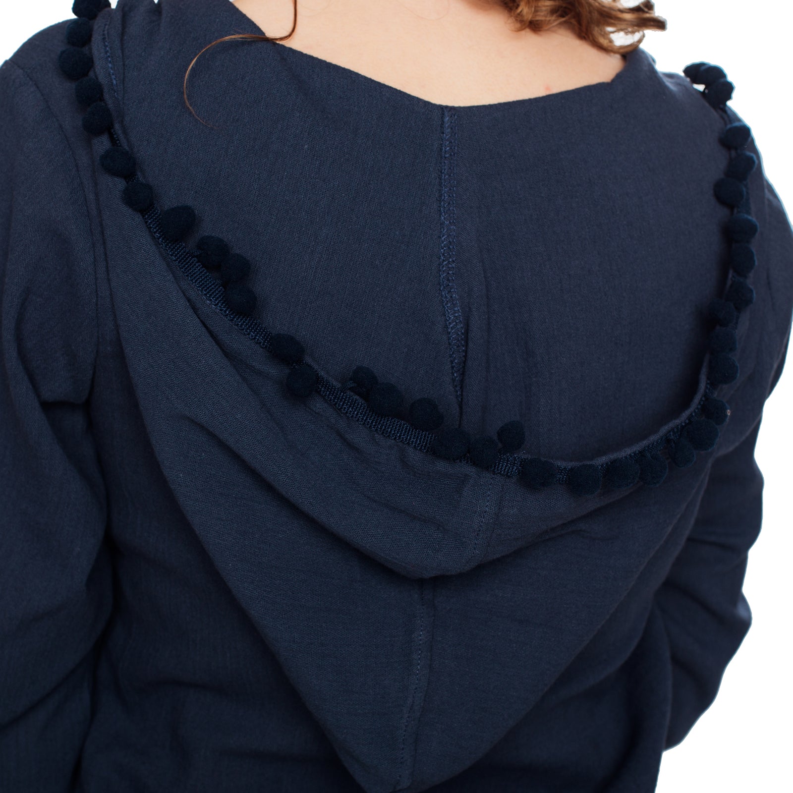 Navy Blue Hooded Long Sleeve Cotton Coverup