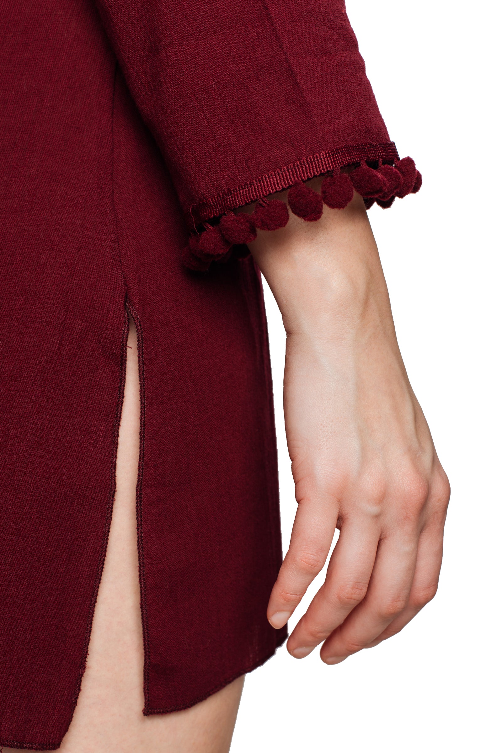 Burgundy Hooded Long Sleeve Cotton Coverup