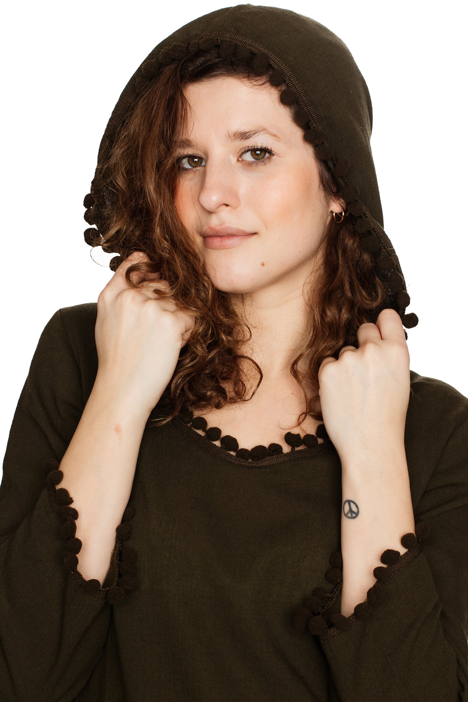 Green Hooded Long Sleeve Cotton Coverup