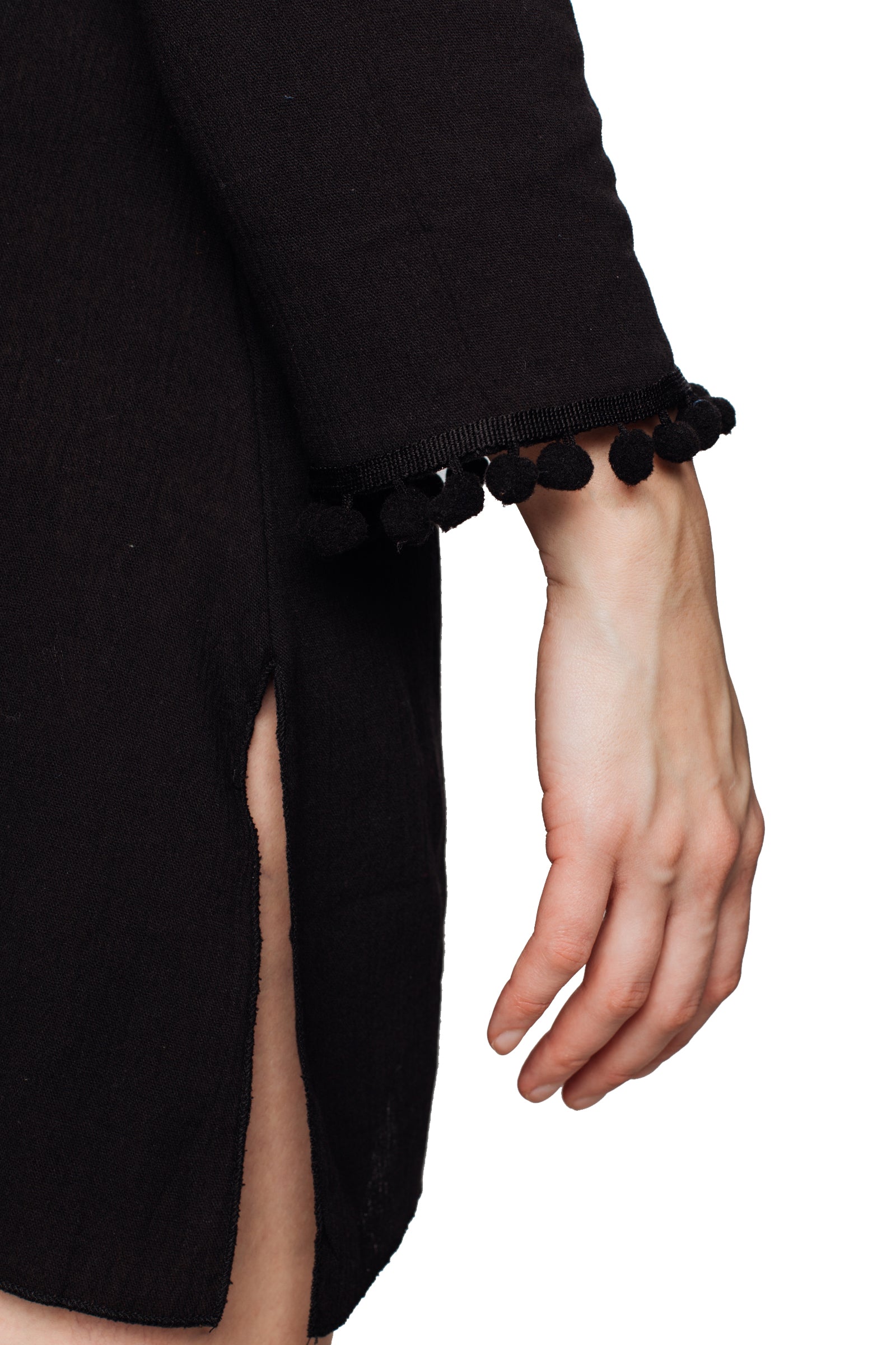 Black Hooded Long Sleeve Cotton Coverup