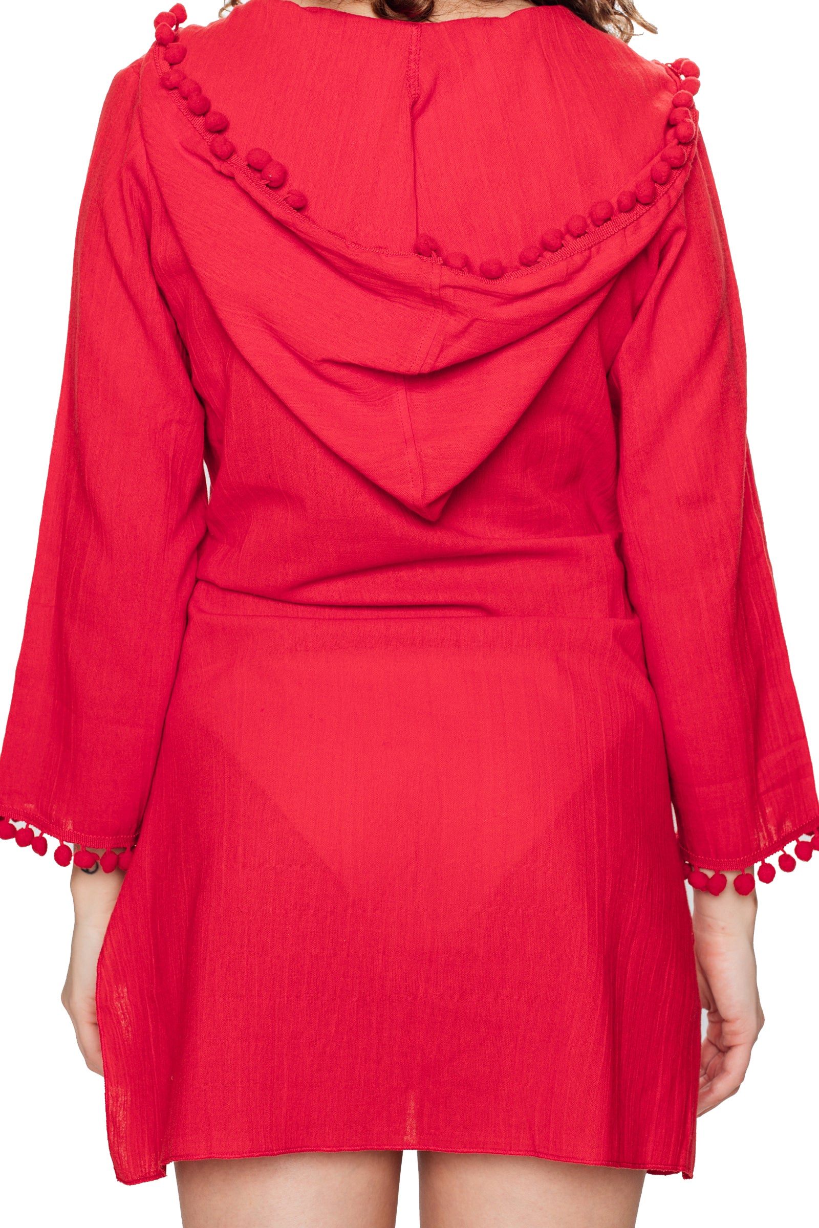 Coral Hooded Long Sleeve Cotton Coverup