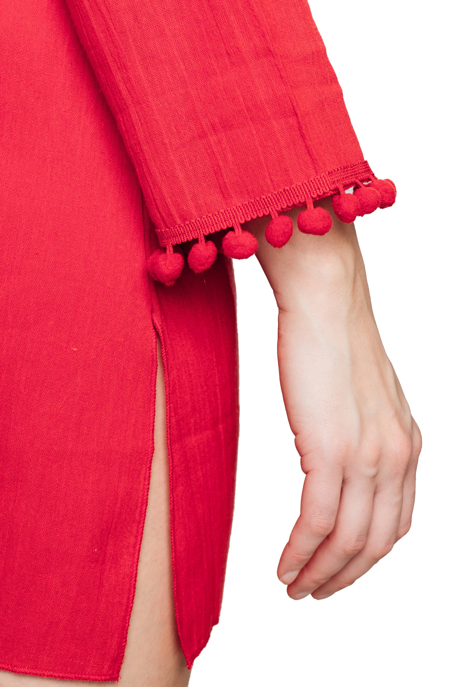 Coral Hooded Long Sleeve Cotton Coverup