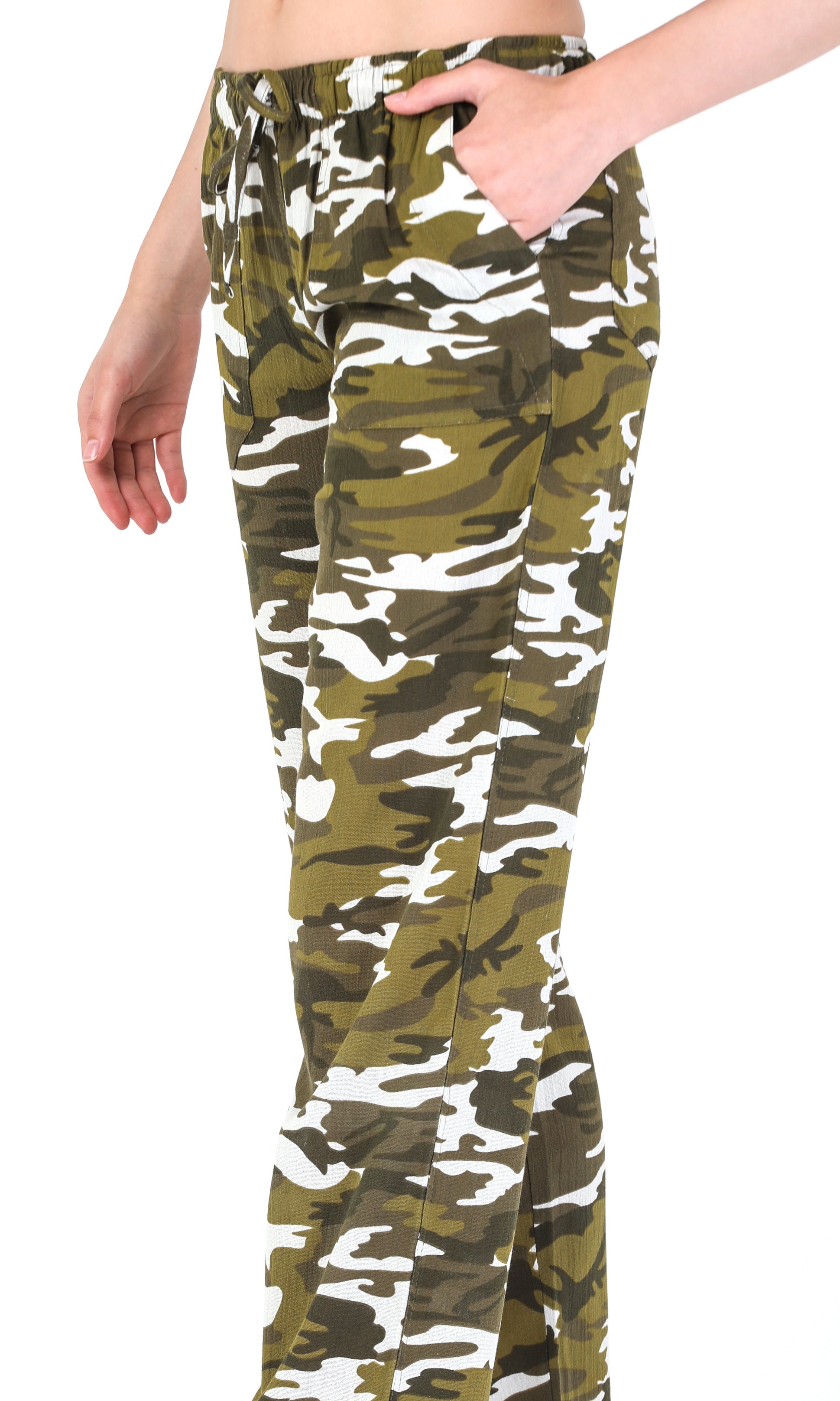 Women's Gauze Cotton PJ & Beach Pants with Pockets (Green Camo)