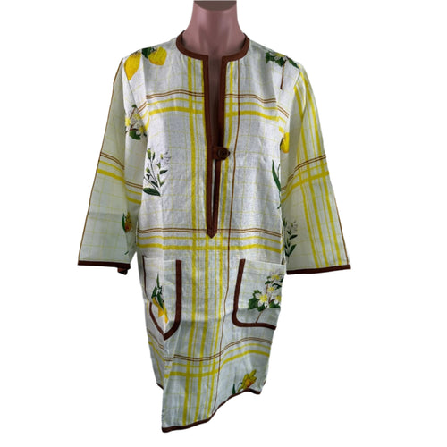 Oroton Summer Floral Picnic Button Closure Tunic Dress Vibrant Yellow Size 6