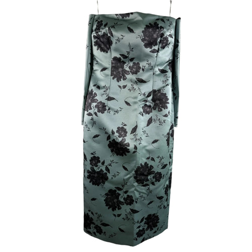 Emilia Wickstead Rose on Pistachio Melina Off Shoulder Dress  US 10 / UK 14