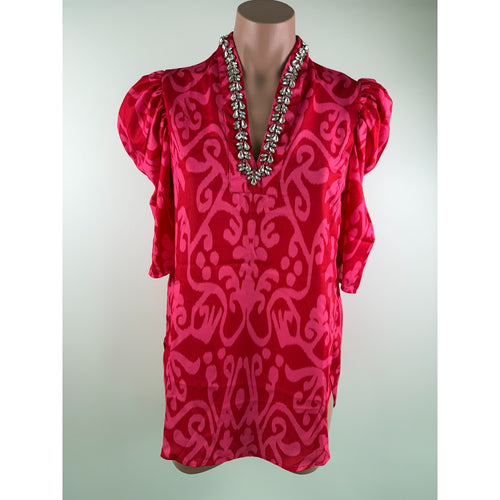 Sheridan French Ruby Azaleas Natalie 100% Poly Silk Blouse  Size XS
