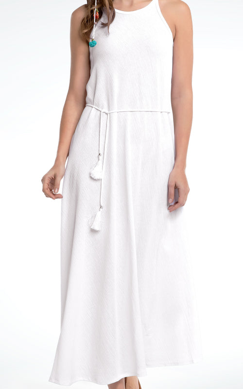 Women's Sleeveless Long White Cotton Dress