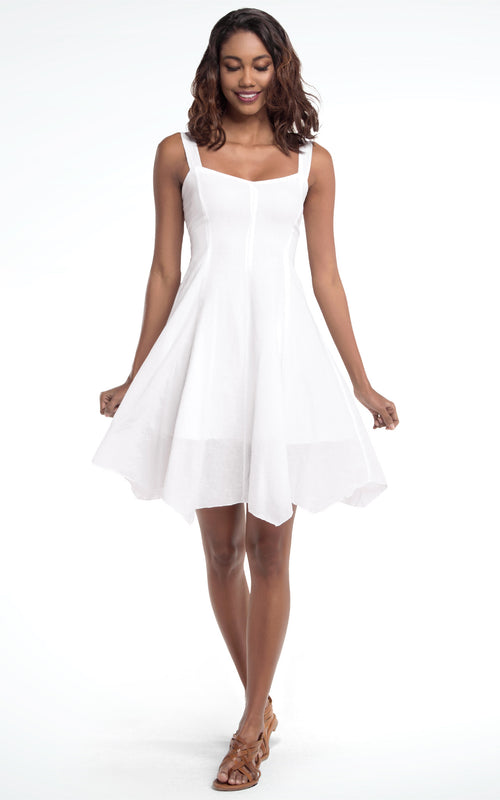 Women's Sleeveless Asymmetric Midi White Cotton Dress
