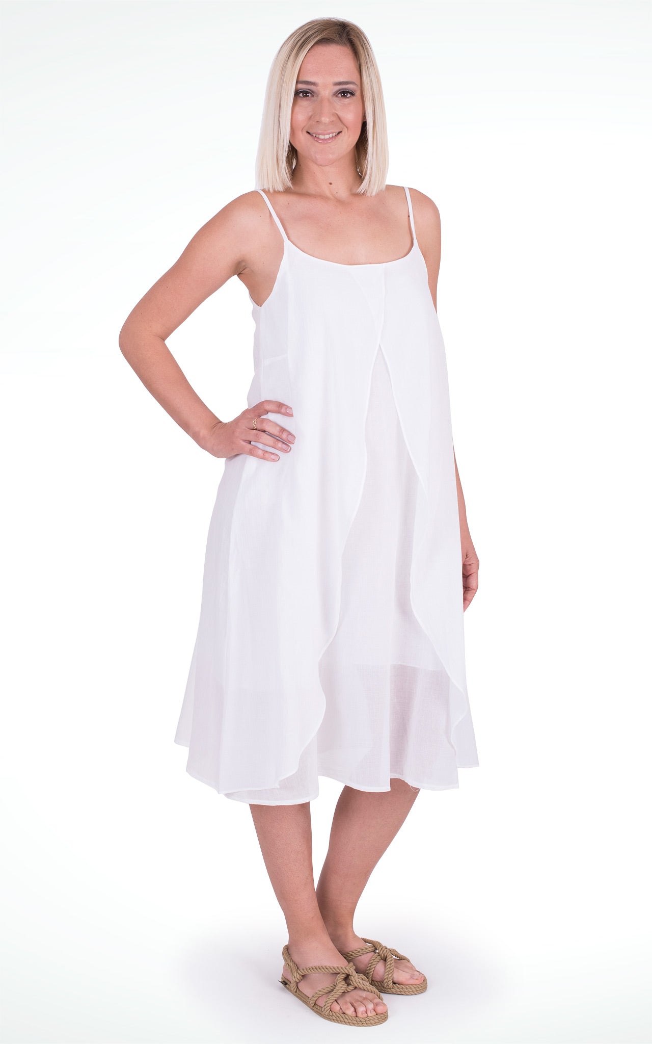 Women's White Cotton Wrap Dress with Spaghetti Straps