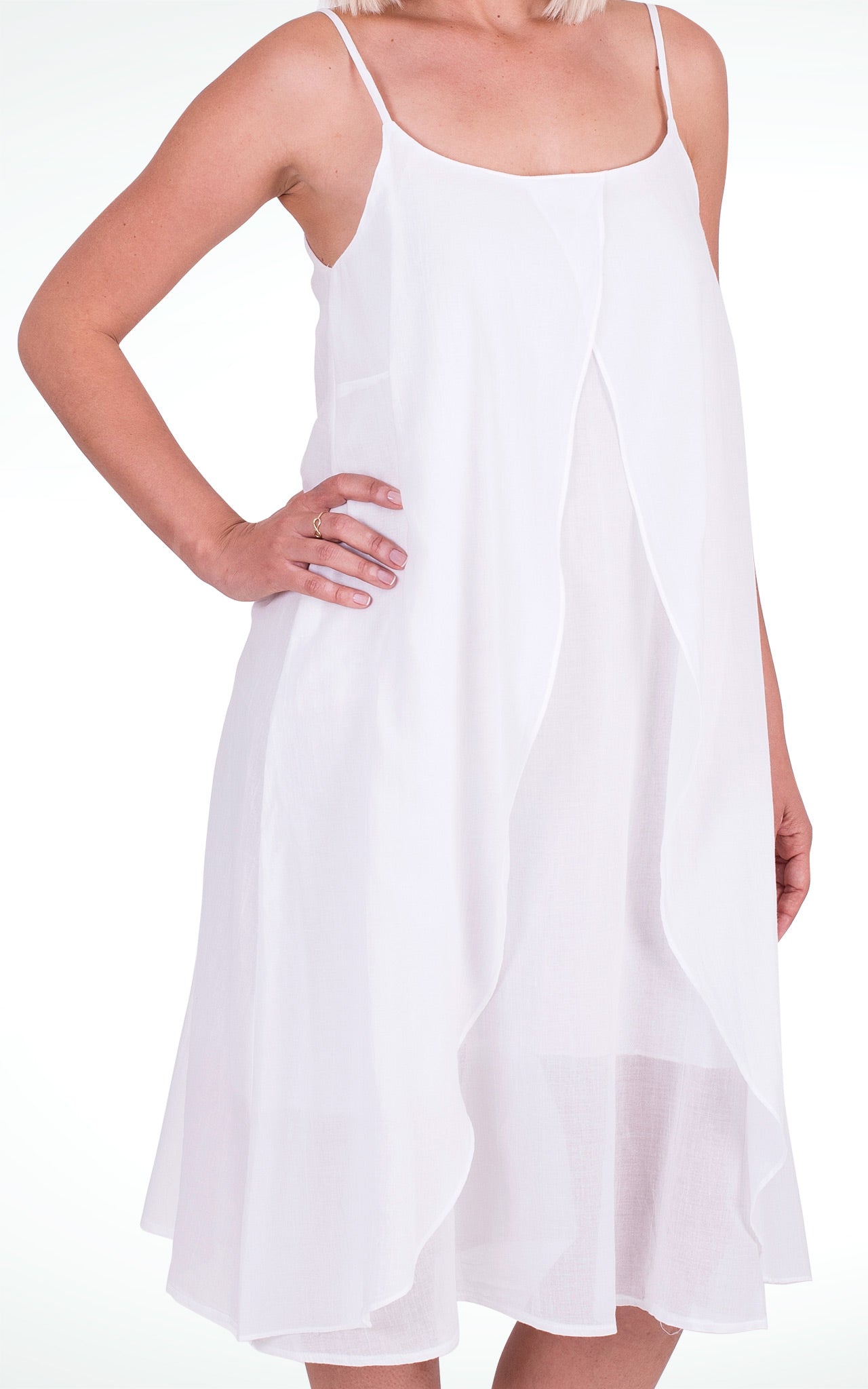 Women's White Cotton Wrap Dress with Spaghetti Straps