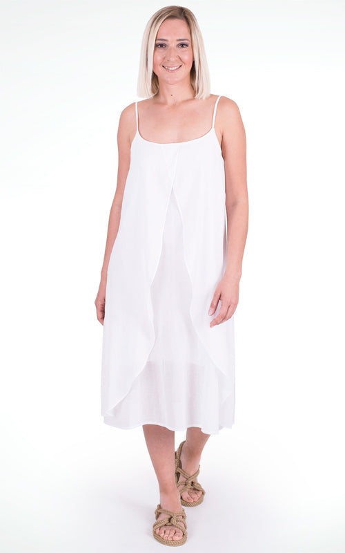 Women's White Cotton Wrap Dress with Spaghetti Straps