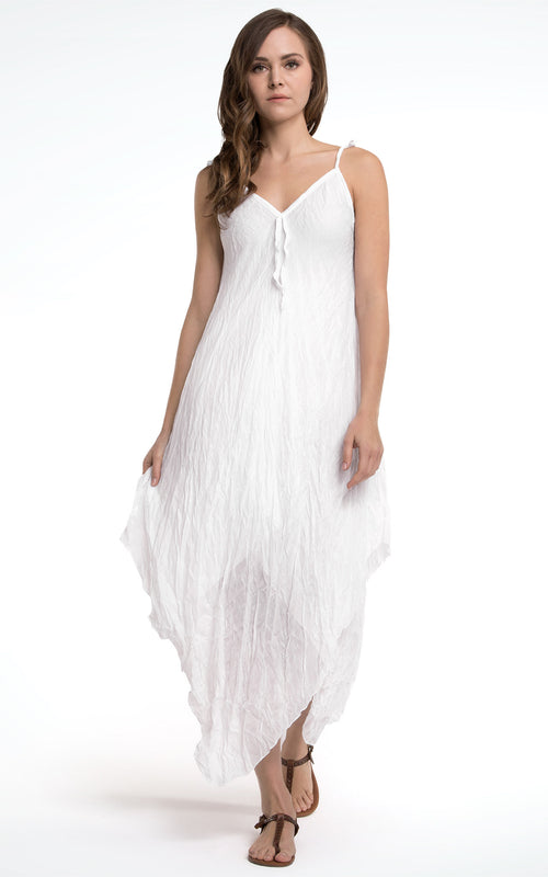 Women's Asymmetric White Cotton Long Dress