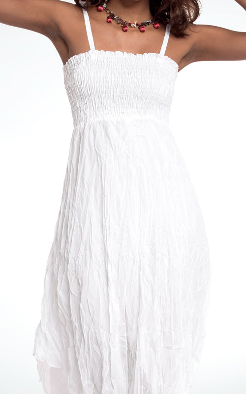 Women's White Cotton Dress with Elasticated Bust