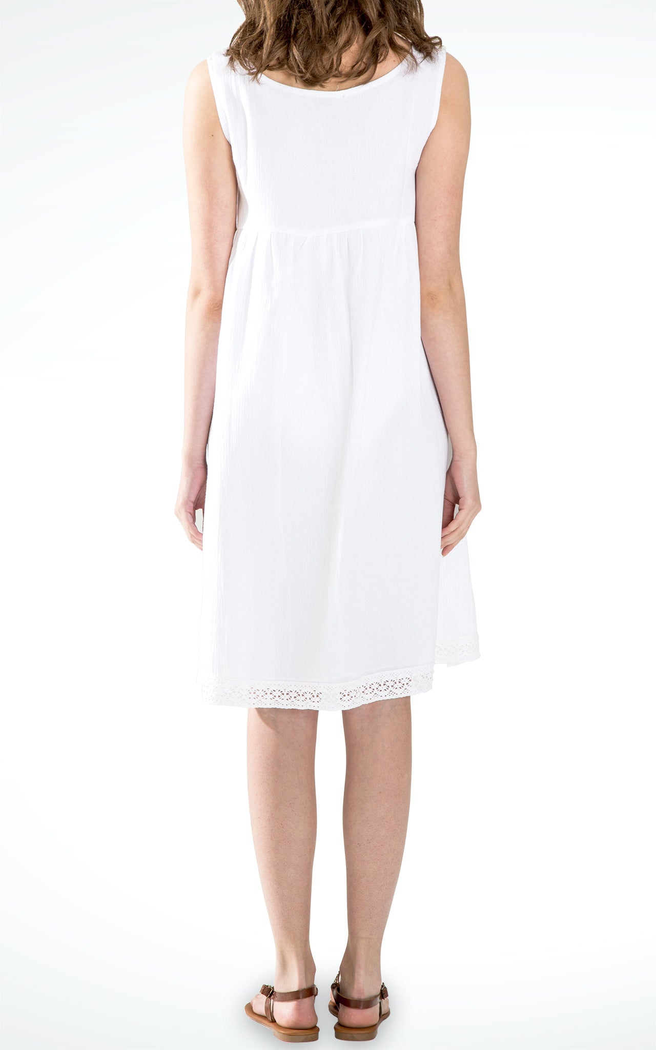 Women's Embroidered Midi White Cotton Dress