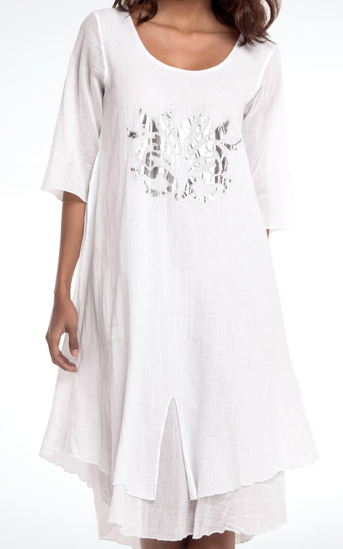 Women's Silver Foil Printed Half Sleeve Cotton Dress