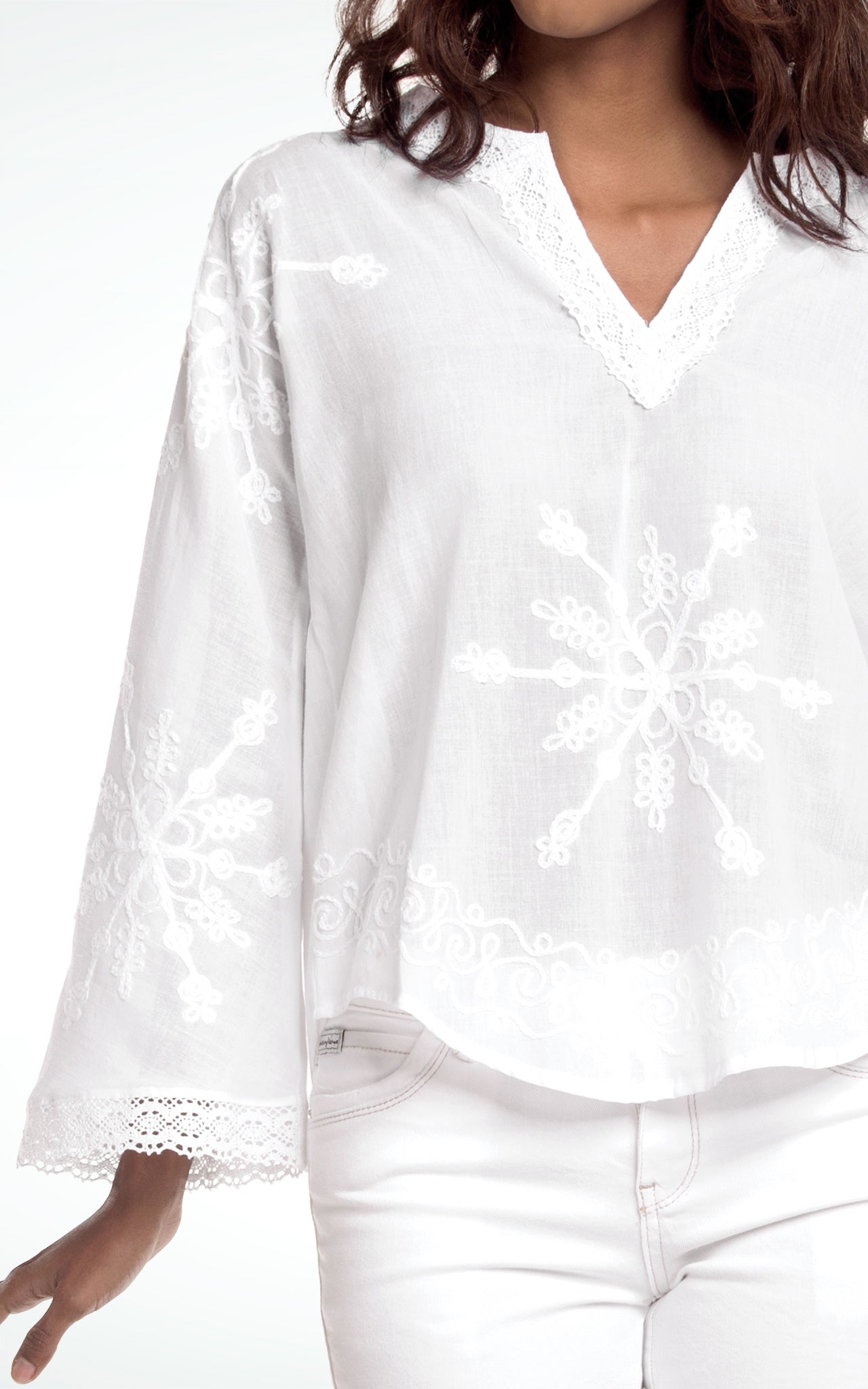 Closer View of Women's Embroidered Long Sleeves Cotton Top