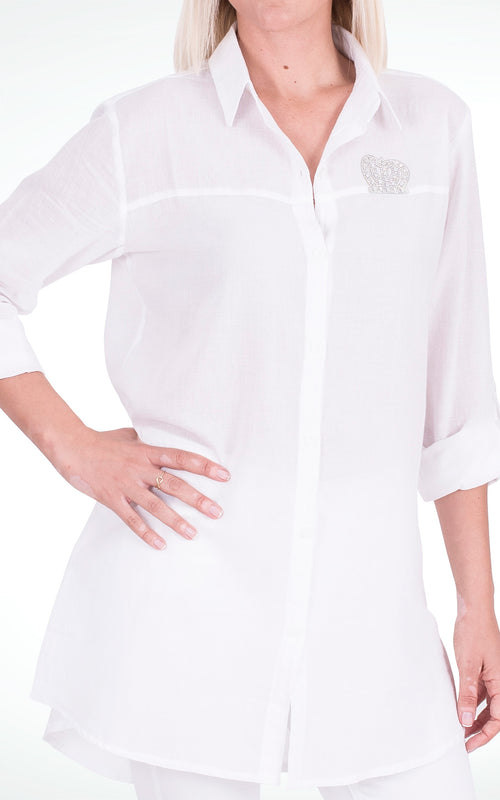 Women's Long Sleeve White Cotton Shirt