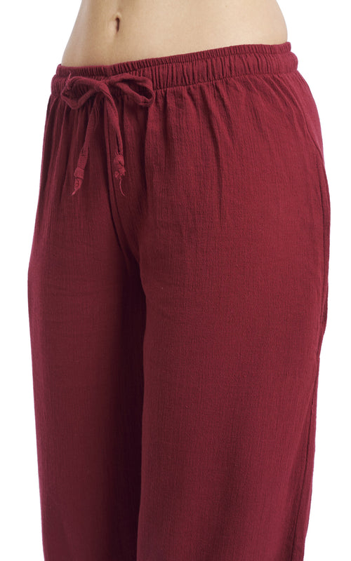 Women's Gauze Cotton Beach and PJ Pants (Burgundy)