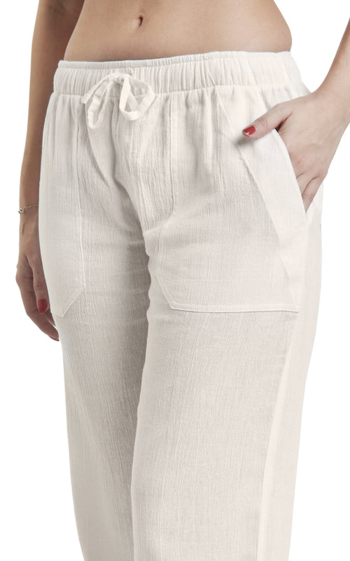 Women's Gauze Cotton PJ & Beach Pants with Pockets (Cream)