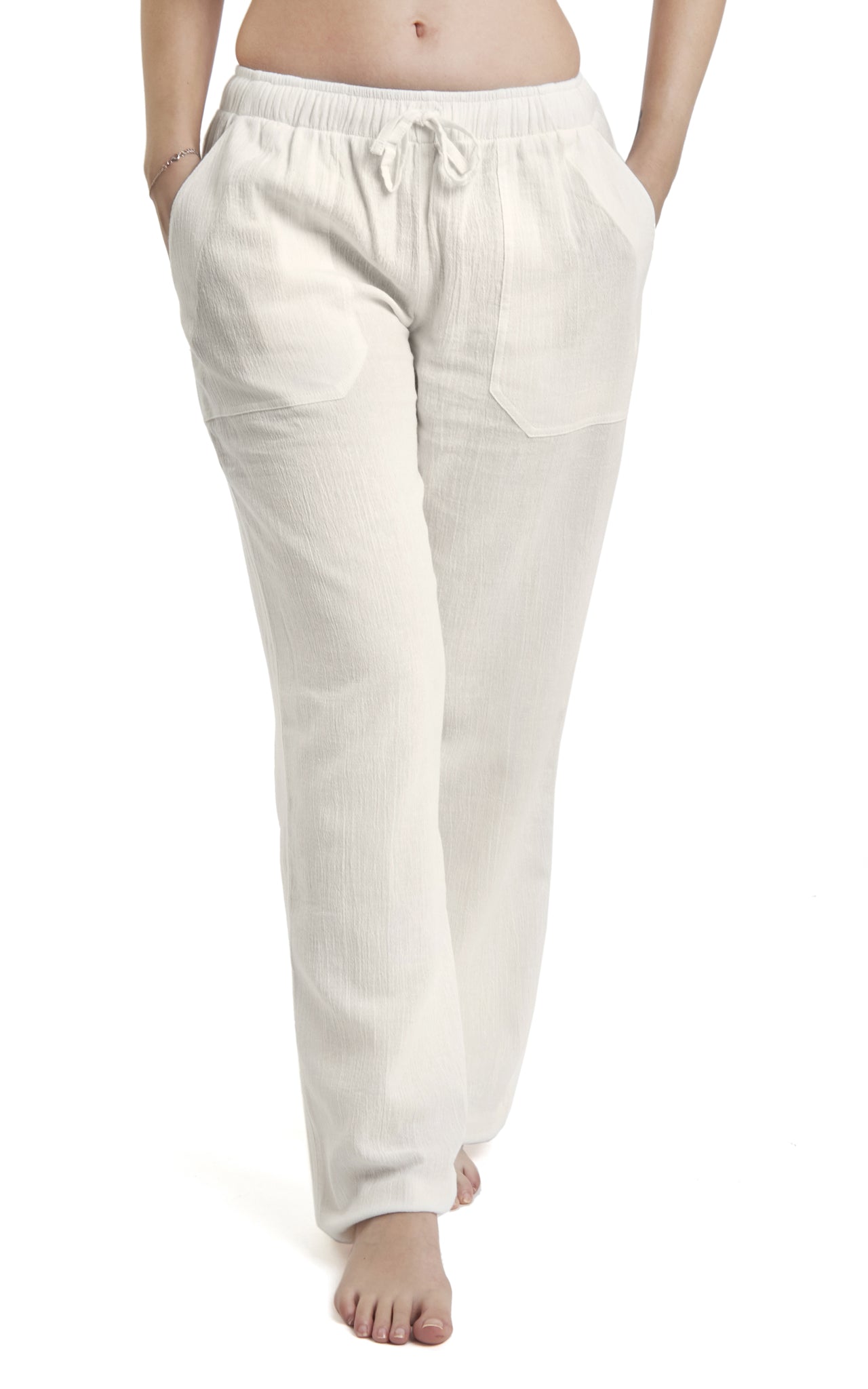 Women's Gauze Cotton PJ & Beach Pants with Pockets (Cream)