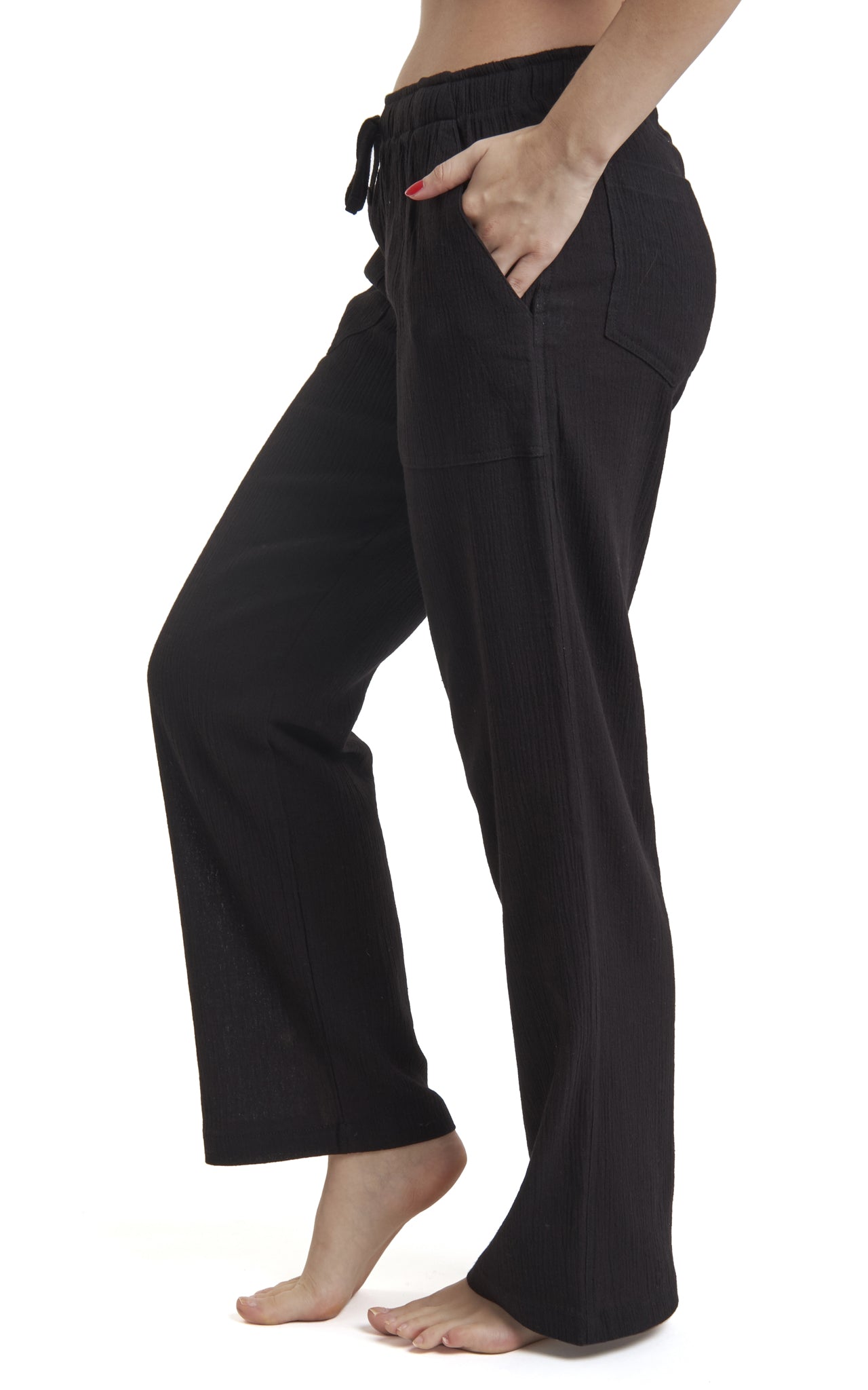 Women's Gauze Cotton PJ & Beach Pants with Pockets (Black) – J & Ce