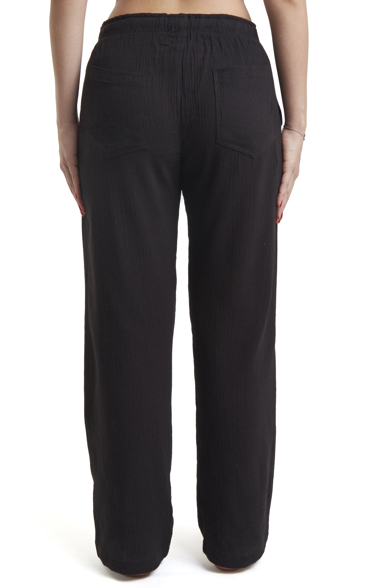 Women's Gauze Cotton PJ & Beach Pants with Pockets (Black)