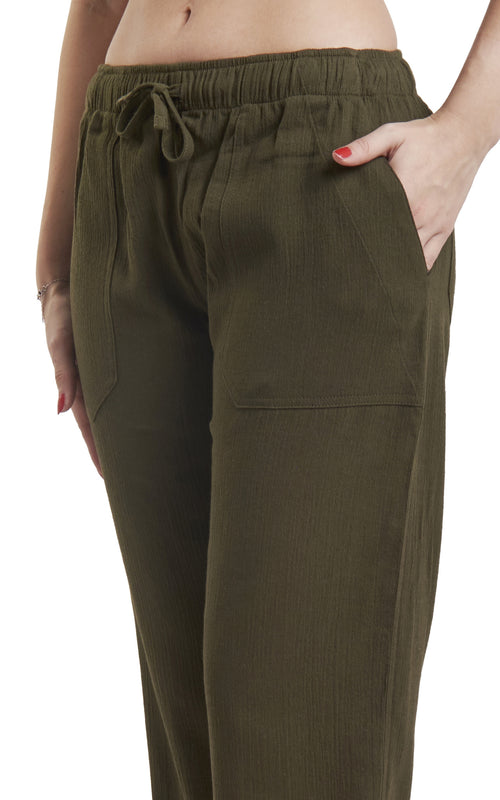 Women's Gauze Cotton PJ & Beach Pants with Pockets (Green)