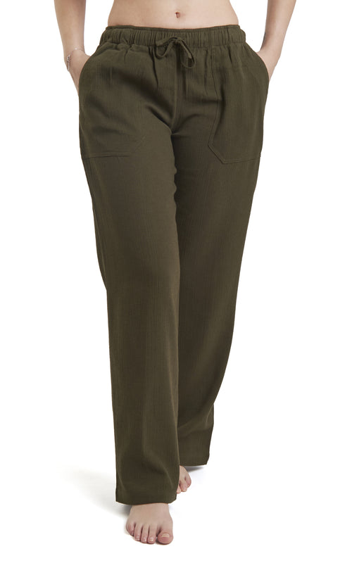 Women's Gauze Cotton PJ & Beach Pants with Pockets (Green)