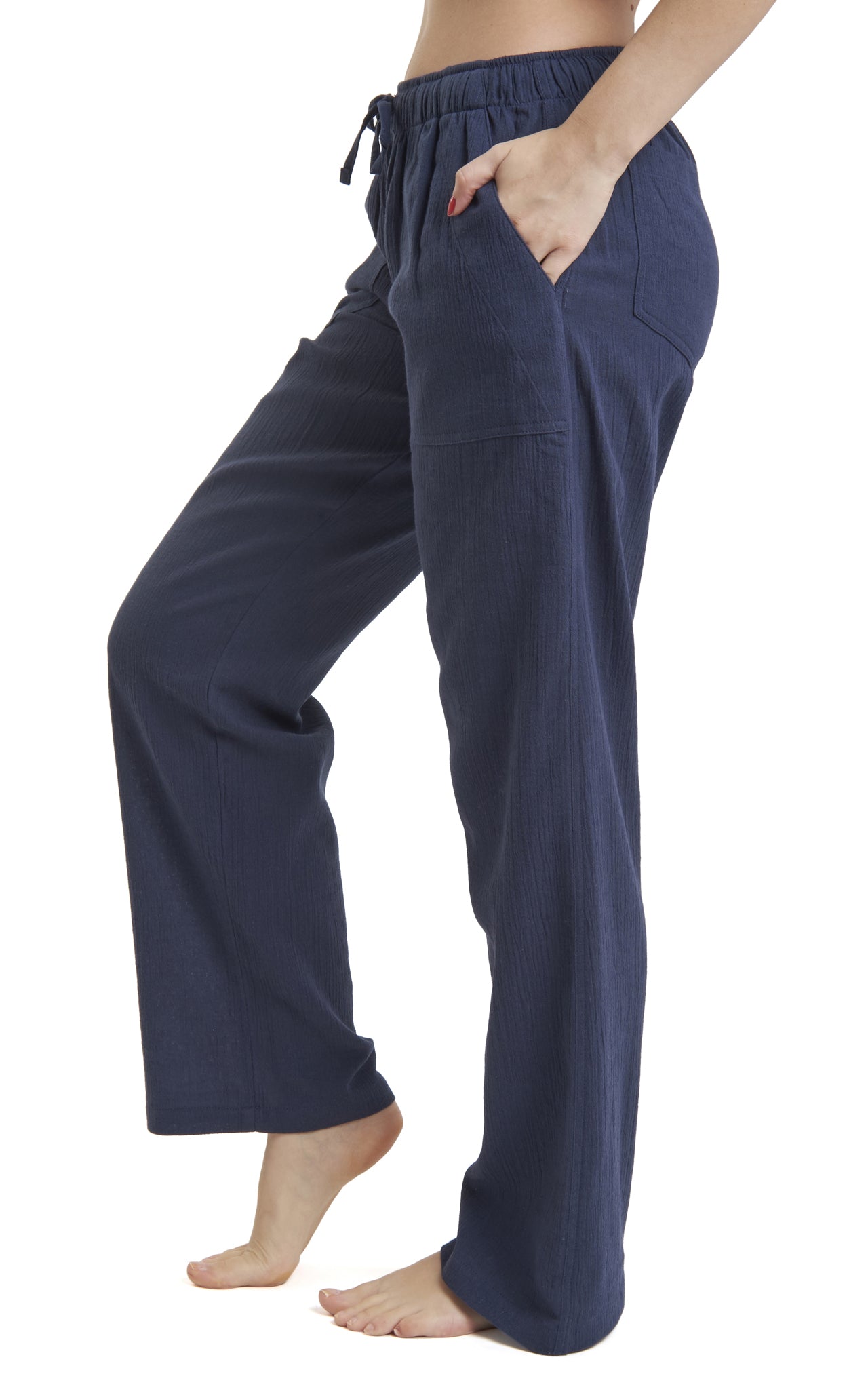 Women's Gauze Cotton PJ & Beach Pants with Pockets (Navy Blue) – J