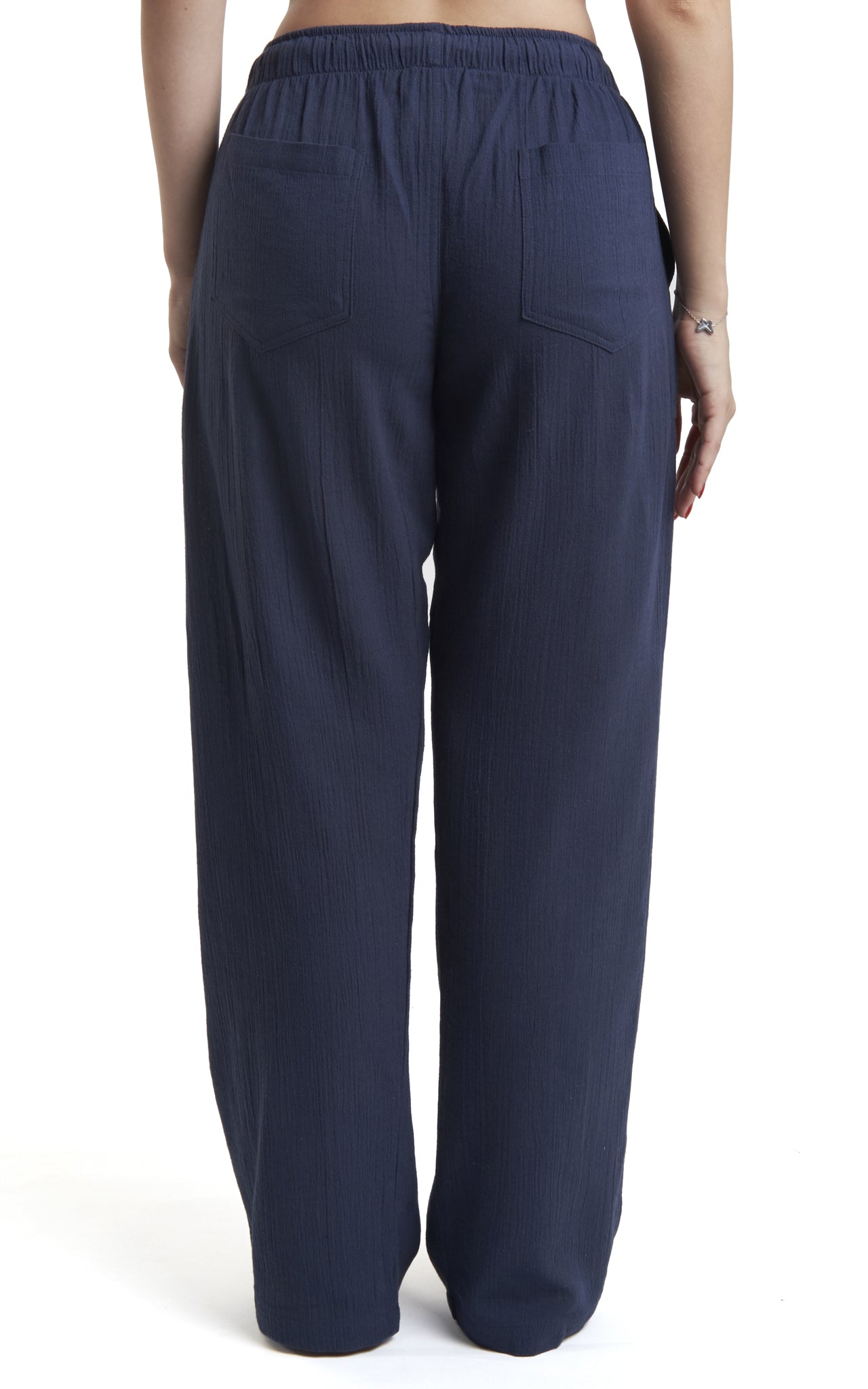 Women's Gauze Cotton PJ & Beach Pants with Pockets (Navy Blue)